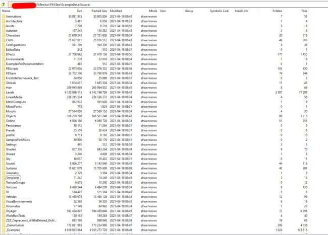 Captura de tela mostra parte dos arquivos da EA vazados.