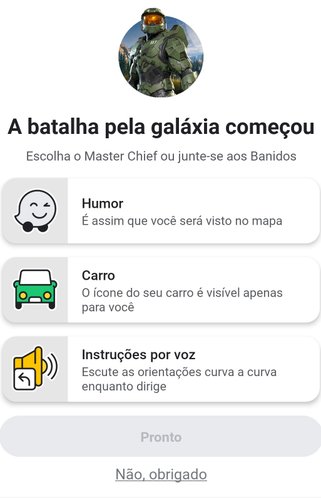 Menu para customização do serviço