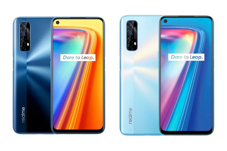 Celular Realme 7, nas cores Azul e Prata (Fonte: Realme / Reprodução)