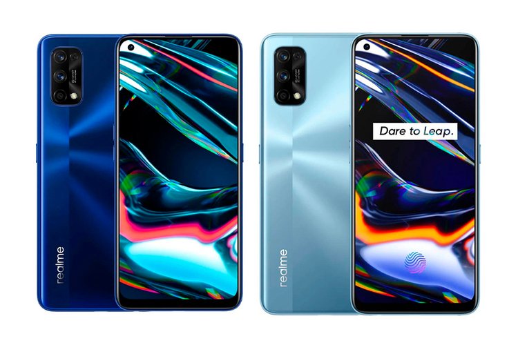 Celular Realme 7 Pro nas cores Azul e Prata (Fonte: Realme / Reprodução)