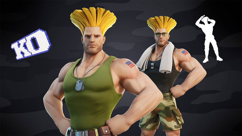 Skins do Guile e emote de vitória do lutador em Fortnite