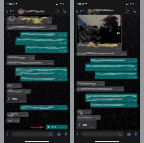 A mensagem com a foto será exibida de formas diferentes para quem envia e para quem recebe