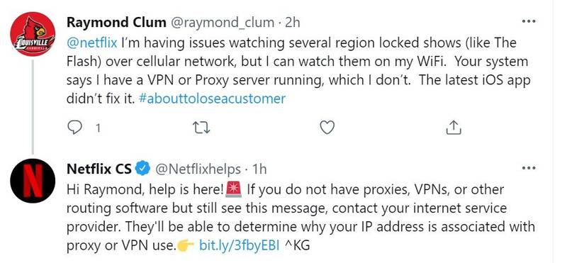 No Twitter, a Netflix orienta os clientes a entrarem em contato com os provedores de internet.