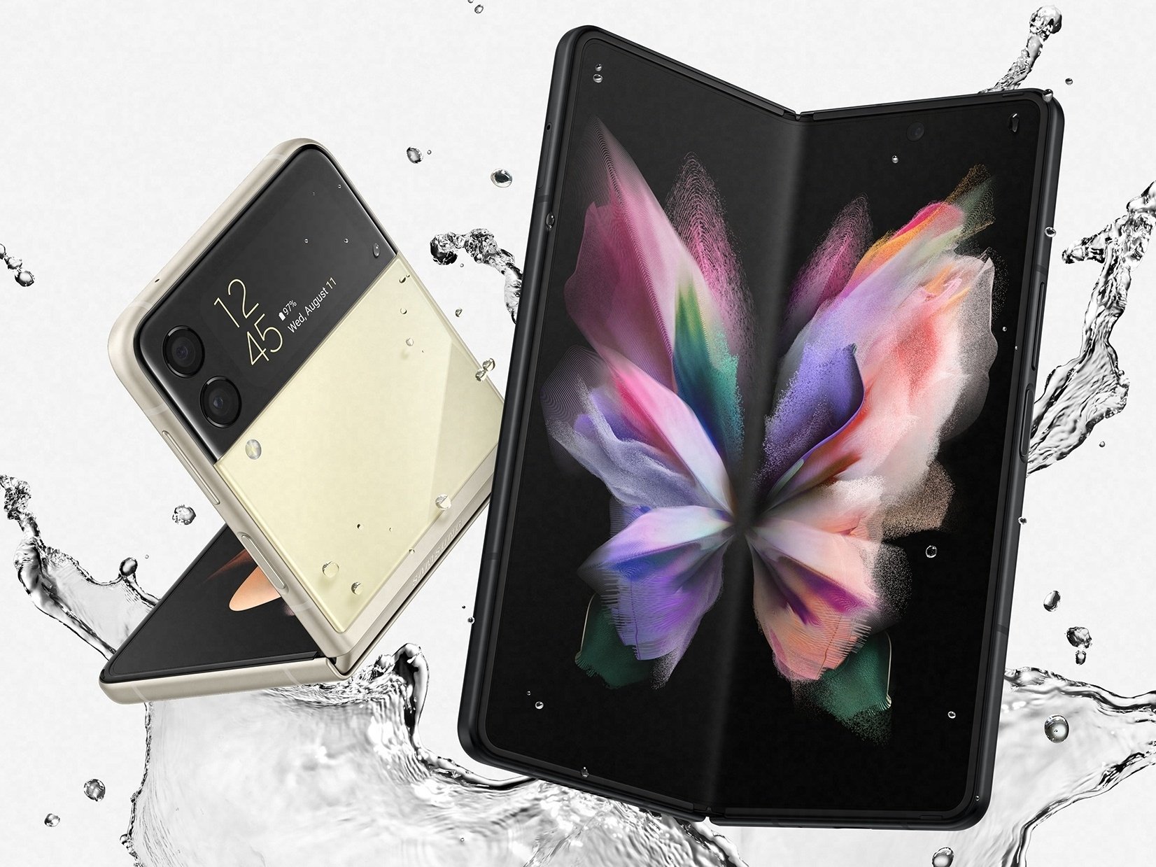Galaxy Z Flip 3 e Galaxy Z Fold 3, respectivamente. (Fonte: Samsung / Reprodução)