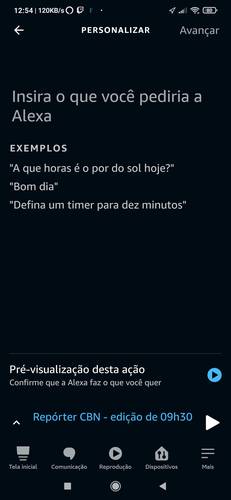 O app Alexa oferece uma prévia de como o comando será realizado