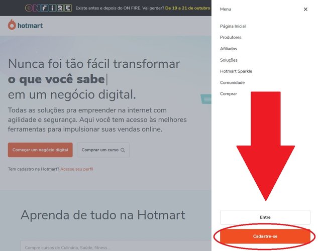 Procure pelo botão Cadastre-se para iniciar a criação do seu perfil na plataforma