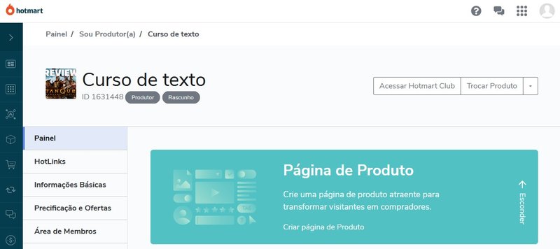 Depois de criar o seu produto, a plataforma traz uma série de opções para construir o seu material didático