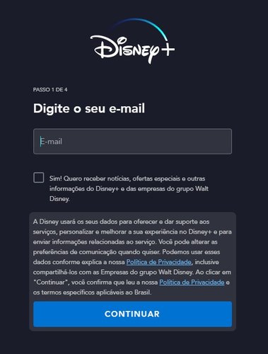 O e-mail cadastrado servirá como login e também para receber informações sobre a sua conta e assinatura