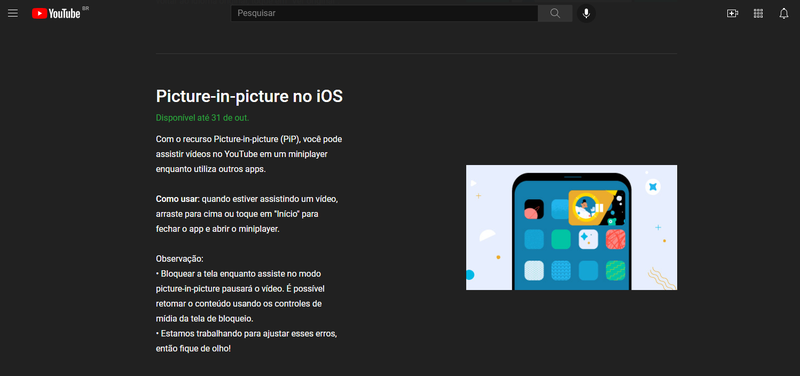 Usuários Premium devem acessar o site do YouTube para ativar o PiP.