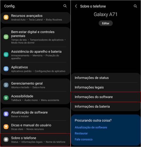 Em aparelhos da Samsung, você pode conferir a versão do sistema operacional na aba 