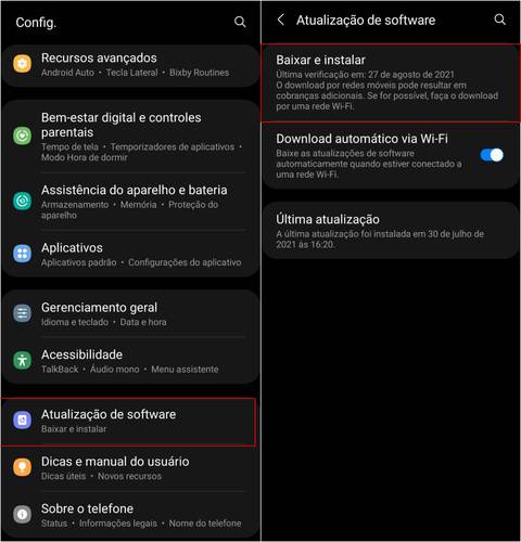 Para atualizar o seu aparelho, basta procurar pela aba 