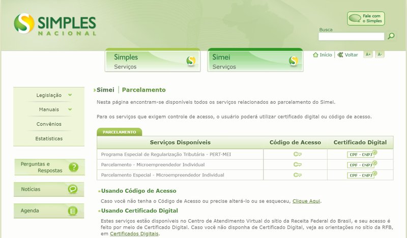 Para realizar parcelamento, é necessário ter código de acesso, Certificado Digital ou efetuar o login por meio da plataforma Gov.br. (Fonte: Receita Federal/Reprodução)