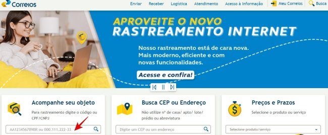 Acompanhe a entrega pela página dos Correios.