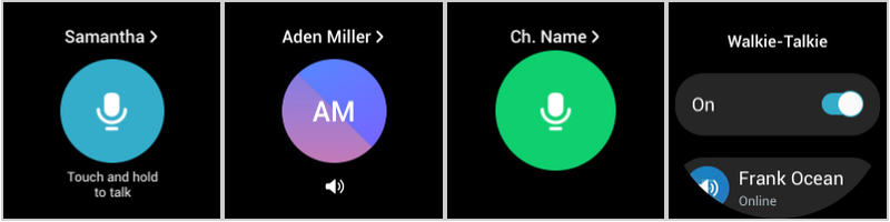 Botões do app WalkieTalkie para o Galaxy Watch 4.