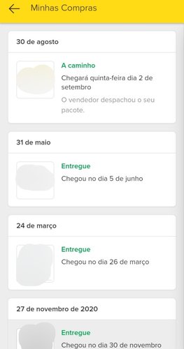 Compras realizadas na plataforma.