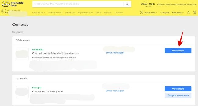 Lista de compras visualizada na versão web da plataforma.