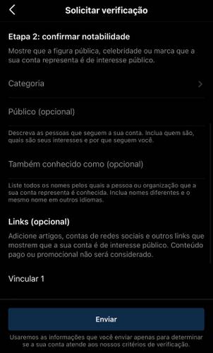Preencha o máximo de informações possíveis para dar dados suficientes ao Instagram na hora de verificar sua conta