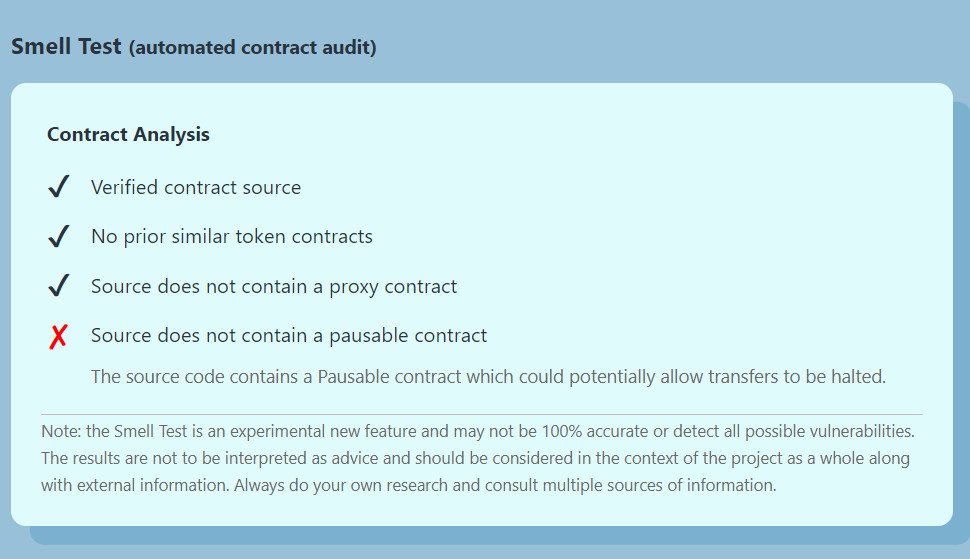Possibilidade de suspensão de contratos chamou atenção do site de auditoria Token Sniffer. (Fonte: Token Sniffer/Reprodução)