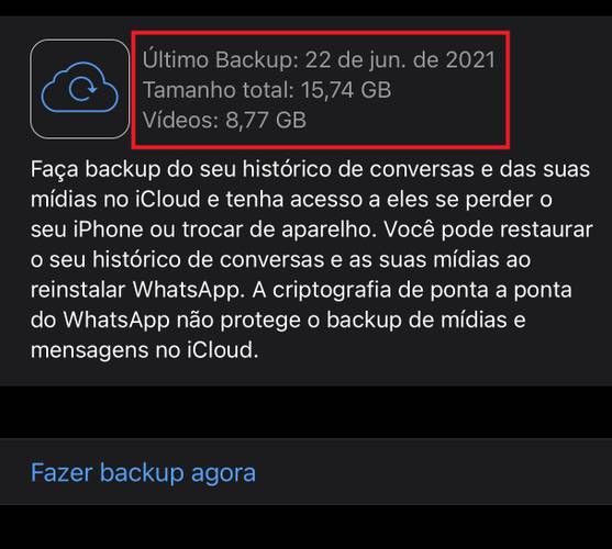 Você só conseguirá recuperar fotos, conversas e arquivos salvos até a data do último backup