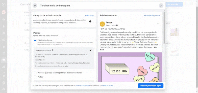 Opções de personalização durante a criação de um anúncio no Facebook Business. (Fonte: Facebook Business, Adriano Camacho / Reprodução)
