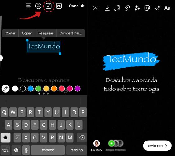 Opções de cor e animação da fonte (Fonte: TecMundo)