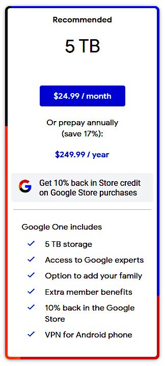 Planos e preços - Google One