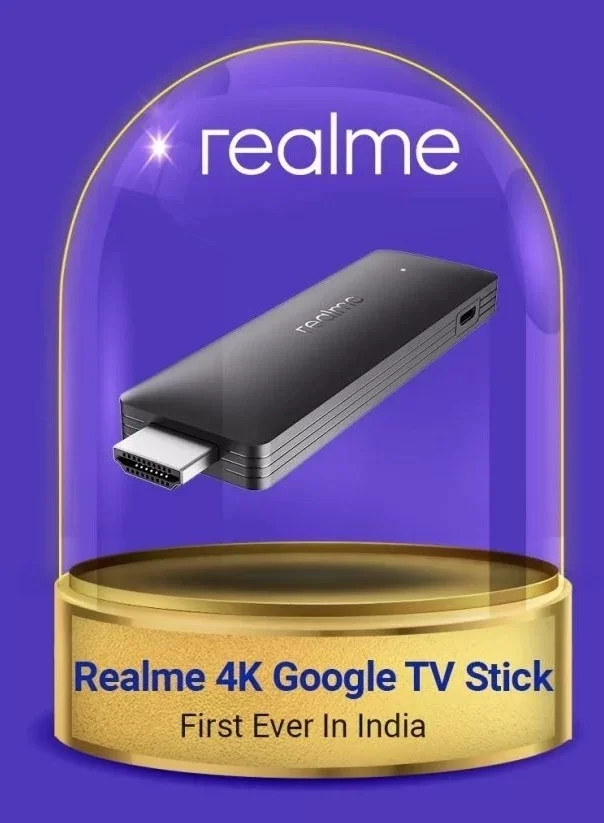 Imagem do Realme 4K Google TV Stick no anúncio da Flipkart.