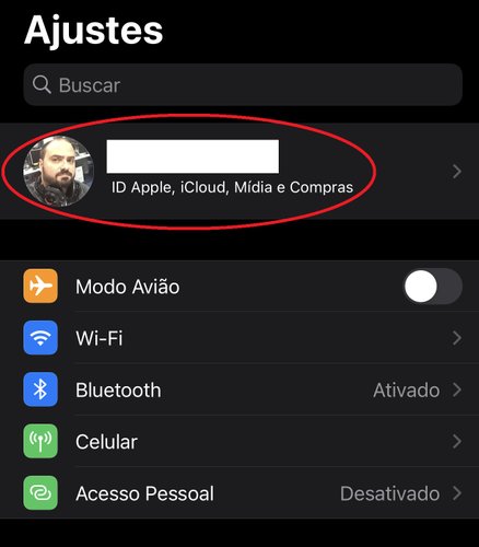 Aperta na opção que mostra as informações da sua conta Apple