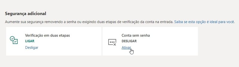 A opção nas configurações de segurança.