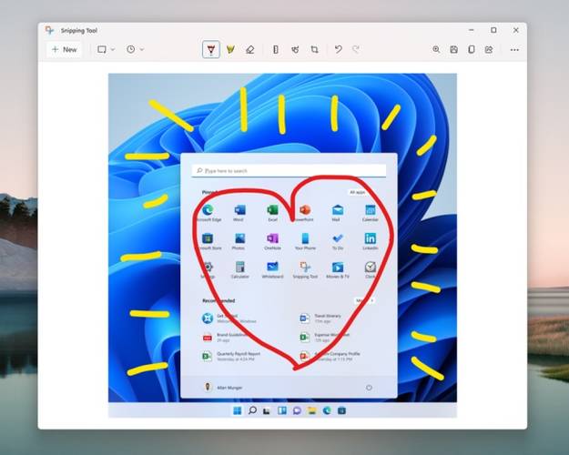 Ferramenta de recorte atualizada no Windows 11.