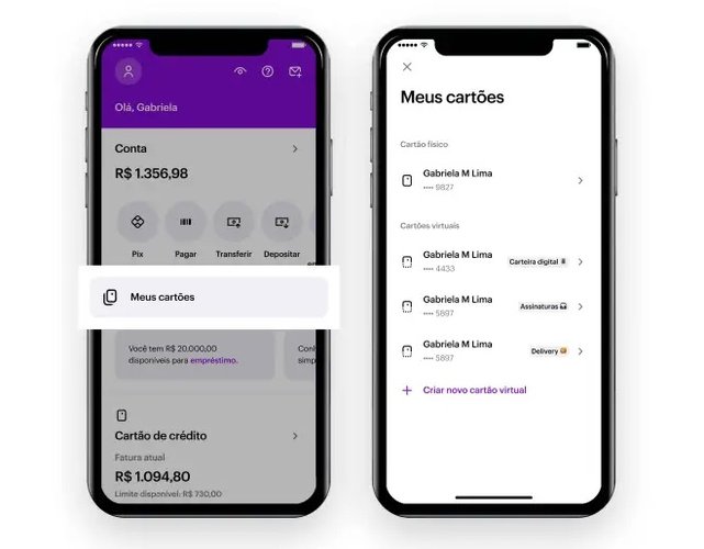 A tela que lista todos os cartões cadastrados pelo cliente.