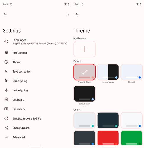 Nova interface de opções e temas