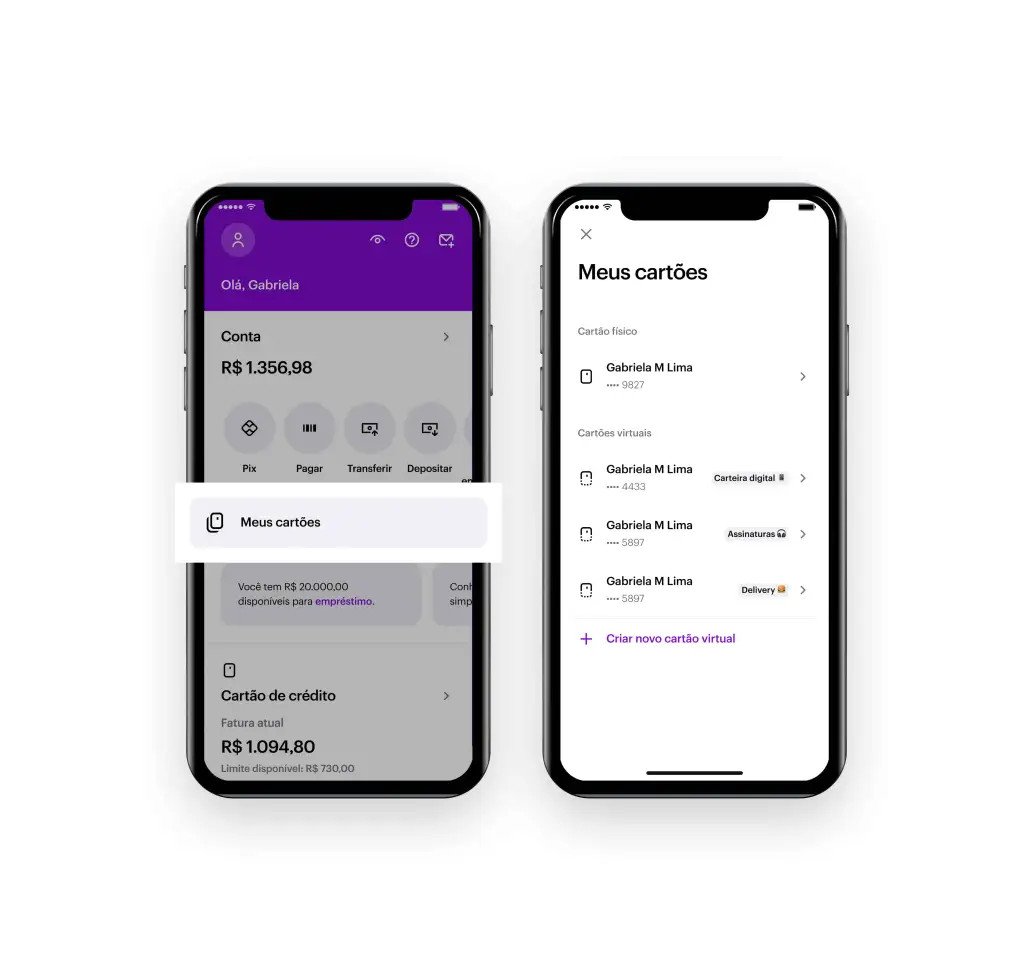 App permite o controle de gastos de acordo com cada cartão, tanto virtual quanto físico. (Fonte: Nubank/Reprodução)