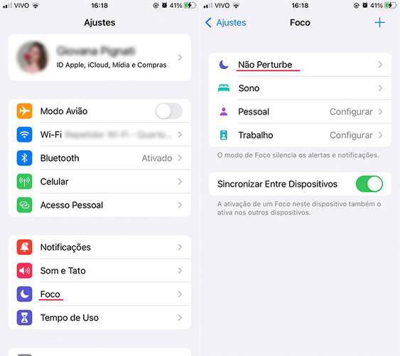 Ajustes > Foco (Fonte: TecMundo)