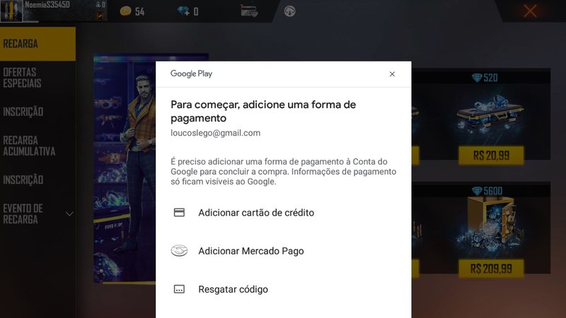 Tanto no iOS quanto no Android, você pode efetuar o pagamento através da carteira do seu perfil da conta