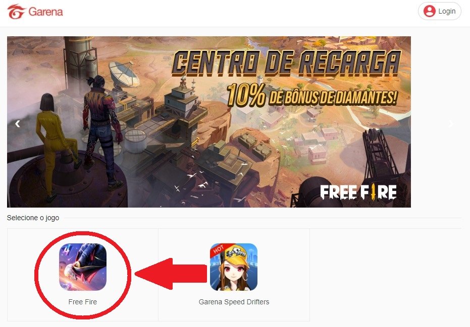 Escolha a opção Free Fire para comprar moedas virtuais para o jogo