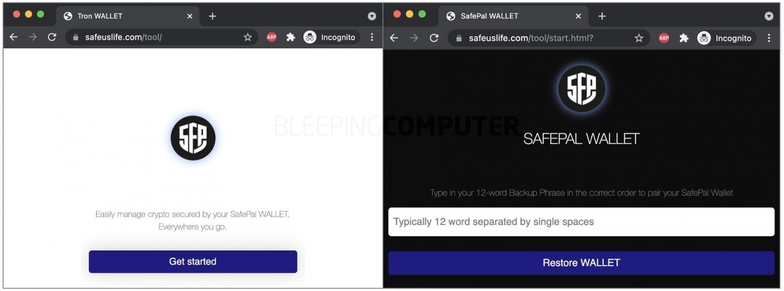 Site phishing do Safepal Wallet usado pelos golpistas.