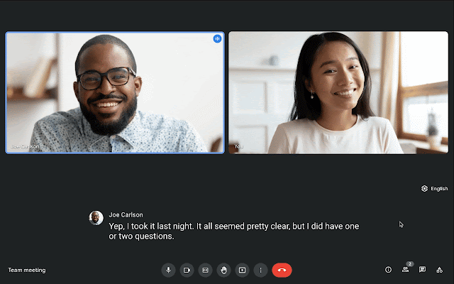 Instruções para ativar o recurso de legendas no Google Meet Beta.