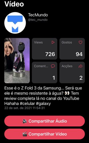 Você pode salvar apenas o áudio da publicação ou o conteúdo completo