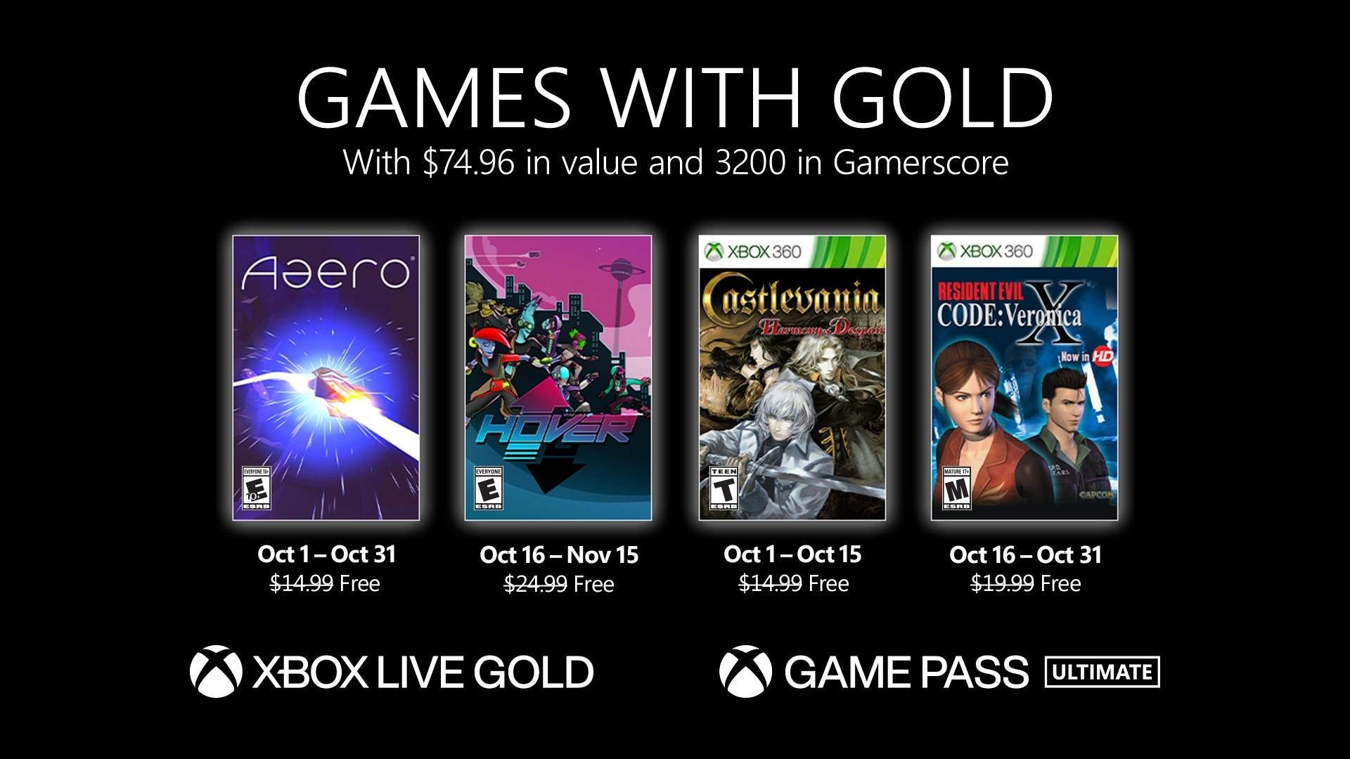 Xbox Games with Gold de outubro tem Castlevania, RE Code Veronica e mais