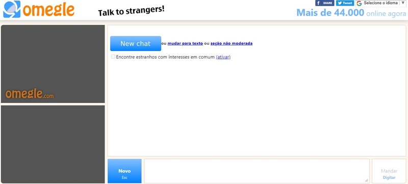 No chat do Omegle, é possível conversar utilizando a câmera, o microfone e o chat do seu dispositivo. (Omegle/Reprodução)