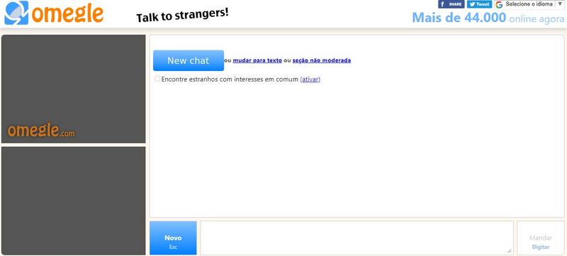 No chat do Omegle, é possível conversar utilizando a câmera, o microfone e o chat do seu dispositivo. (Omegle/Reprodução)