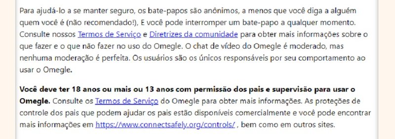 Fique atento a todos os termos de uso do Omegle para ter uma boa experiência. (Omegle/Reprodução)