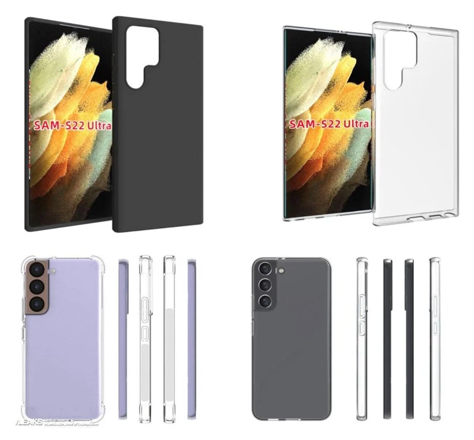 Na parte superior, suposto design do Galaxy S22 Ultra; na parte inferior, o Galaxy S22 e Galaxy S22+. (Fonte: Sammobile / Reprodução)