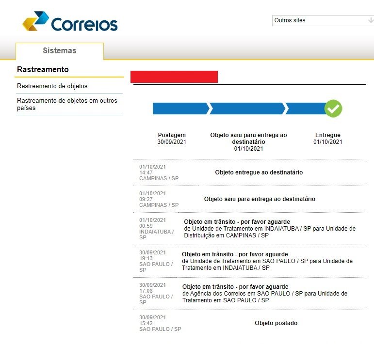 É possível acompanhar a mudança de status desde a postagem até a entrega