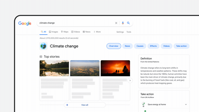 Página dedicada as mudanças climáticas (Fonte: 9to5Google/Reprodução)