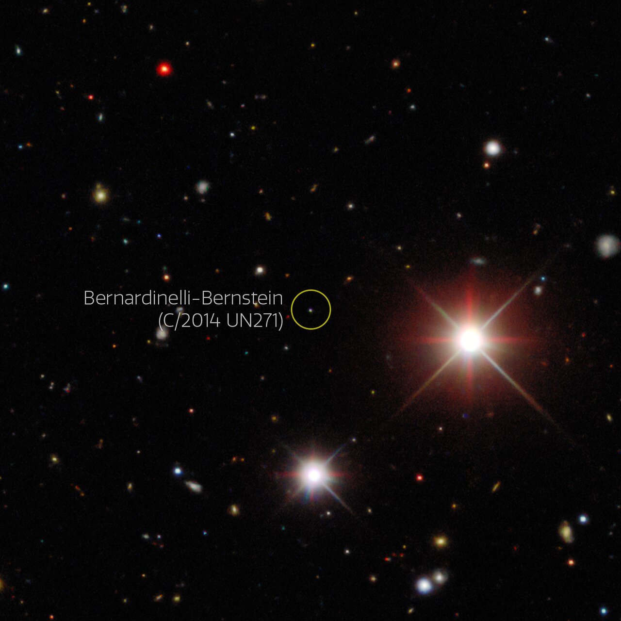 Ilustração da localização do cometa Bernardinelli-Bernstein, possivelmente o maior e mais primitivo do Sistema Solar
