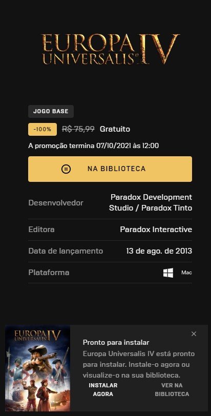 Uma vez na sua biblioteca, você pode fazer a instalação do game a qualquer momento