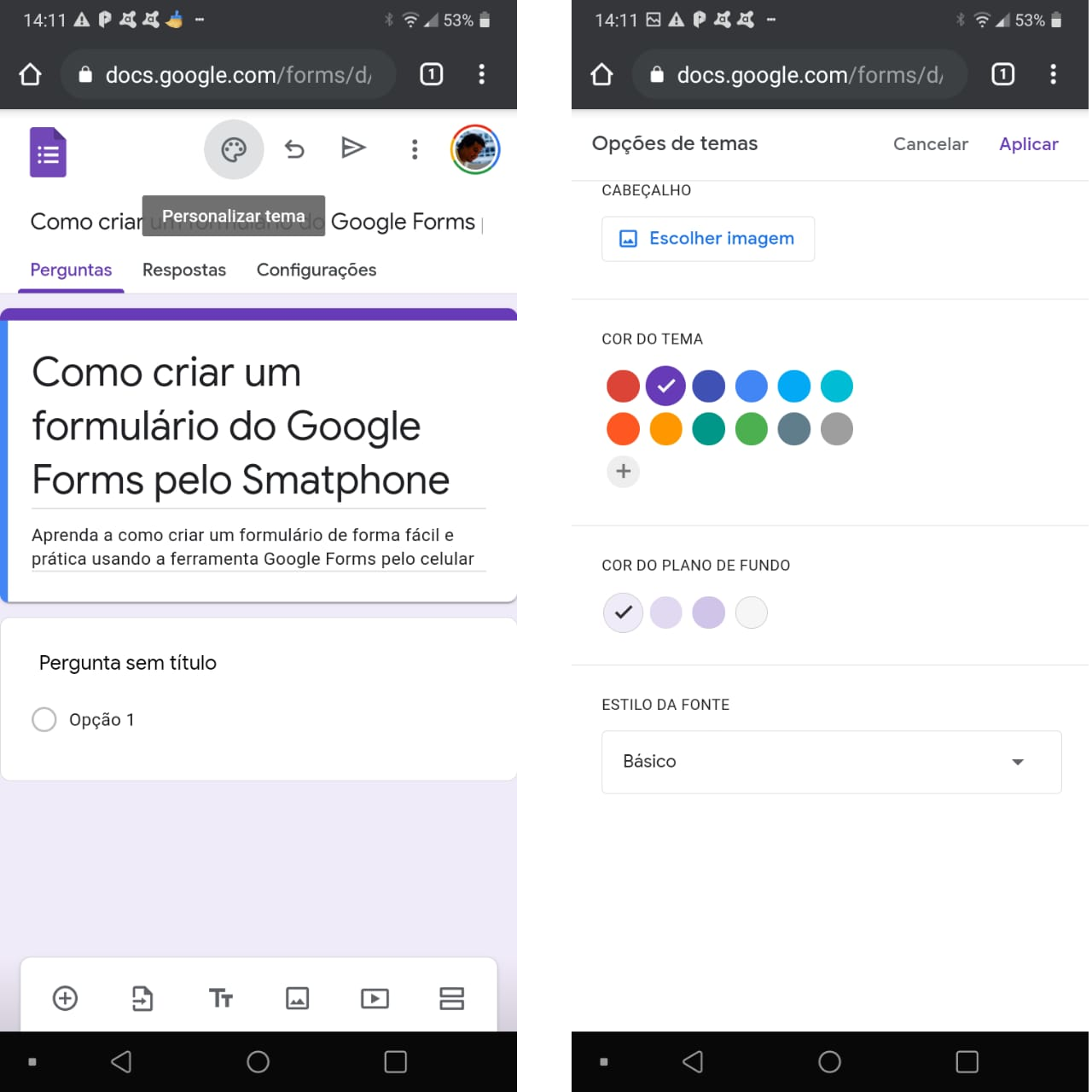 Uma imagem pode ser adicionada ao cabeçalho para personalizar ainda mais o formulário. (Fonte: Google Forms/Reprodução)