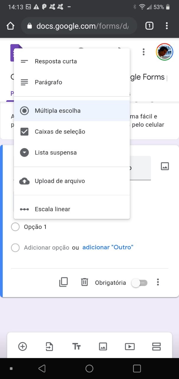 O Google Forms oferece uma série de opções diferentes para as respostas. (Fonte: Google Forms/Reprodução)